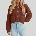 thumbnail image 4 of vigerkar Women's Chunky Knit Open Front Sweater Long Sleeve Button Loose Short Cardigan Outerwear Coats (Coffee, L), 4 of 6