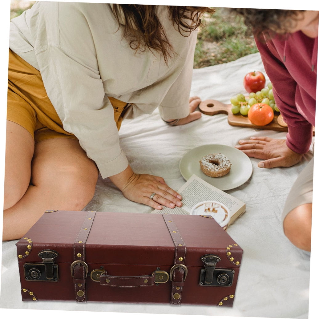 BESTOYARD Vintage Style Suitcase Storage Box Brown Density Board for Photos Souvenirs