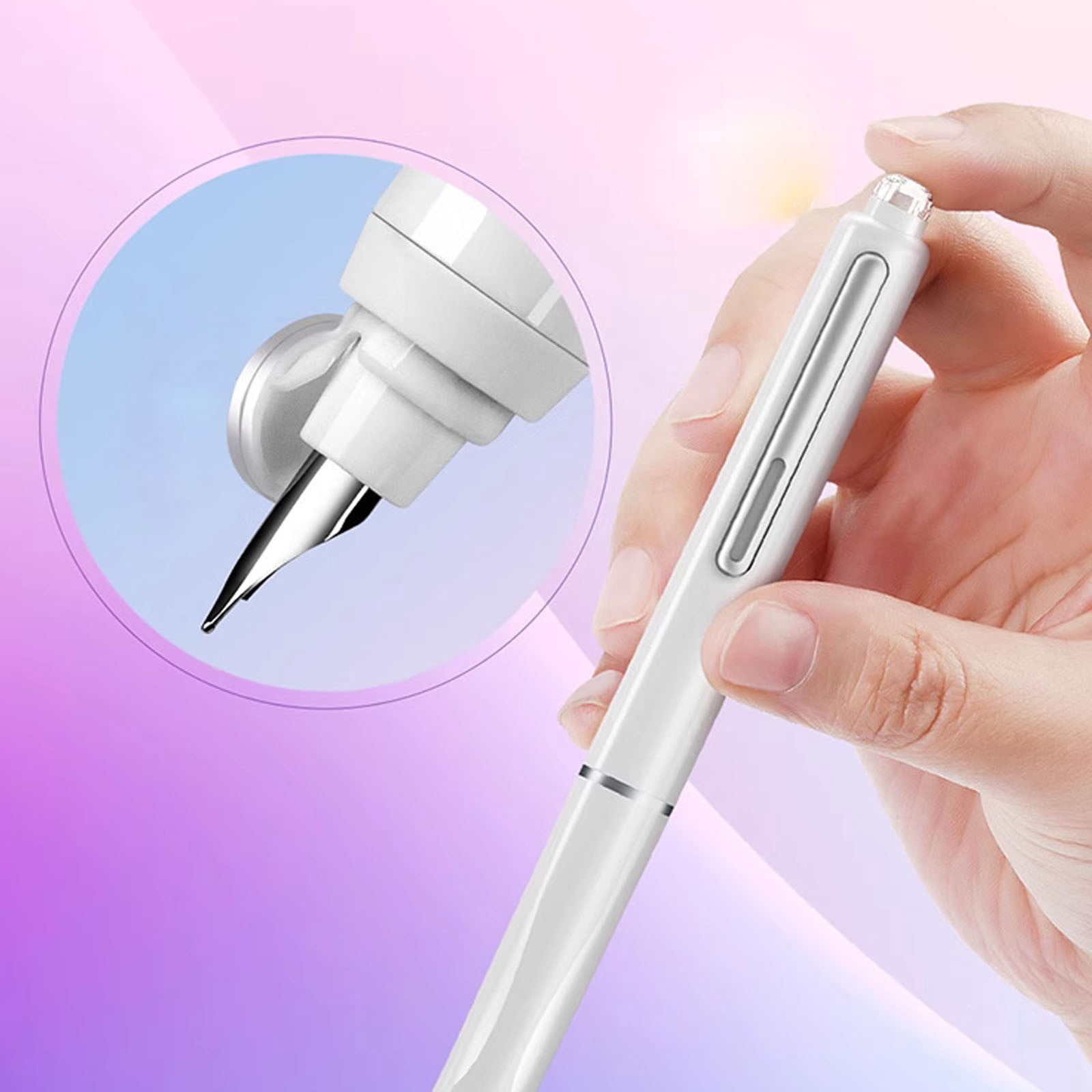 Retractable Fountain Pen 0.015 Inch Nib Transparent Barrel Smooth Writing Pen with Ergonomic Grip Refillable Ink Cartridges for Work Note Taking