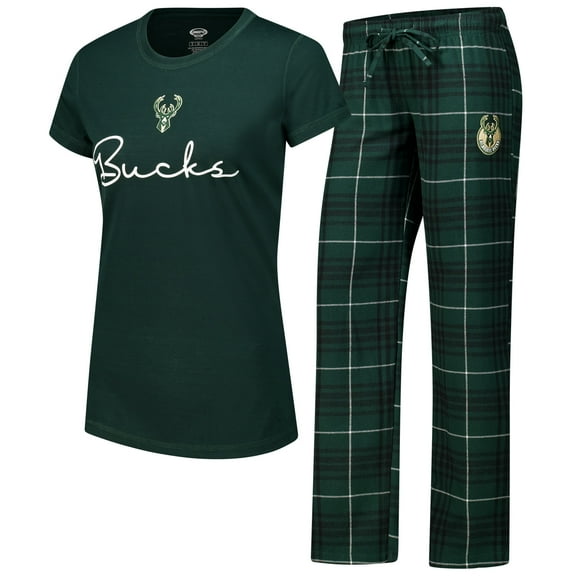 Women's Concepts Sport Hunter Green/Black Milwaukee Bucks Vector Top & Flannel Pants Sleep Set