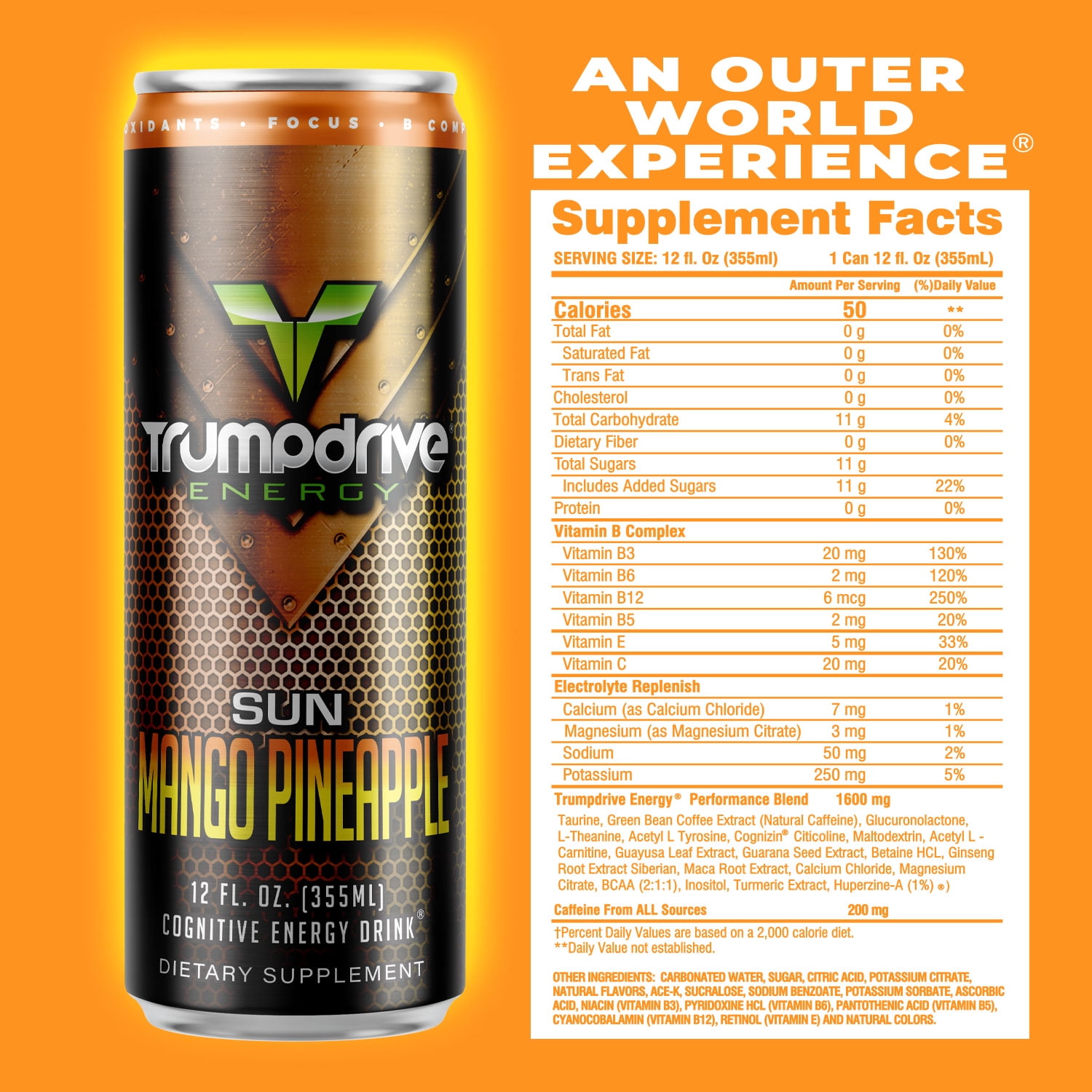 TRUMPDRIVE ENERGY Cognitive Energy Drink, Sun Mango Pineapple 12 Fl Oz (Pack of 12)