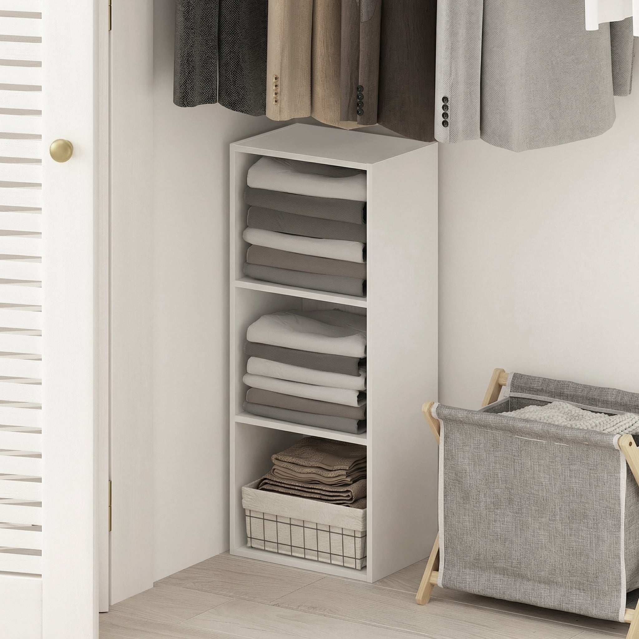 Furinno PASIR Book Shelf, 3-Cube Bookcase, Standing Bookshelf, Open Storage Shelf, Closed Back, Easy Assembly, 9.3 x 12 x 31.5 Inches, for Home Office, Living Room, Plain White