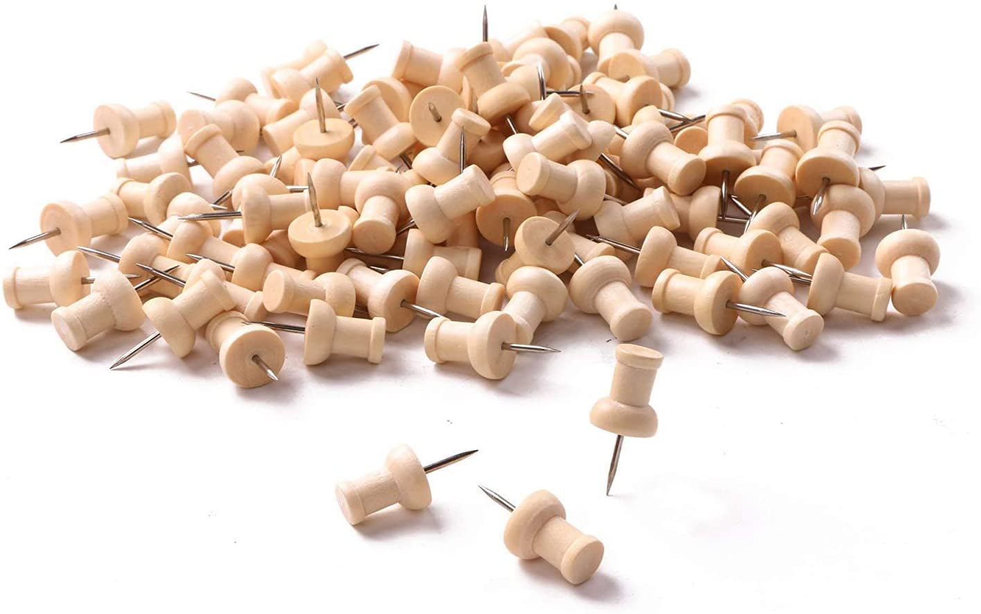 Wooden Push Pins Wood Thumb Map Tacks for Cork Boards and Home Office Craft Projects, Natural
