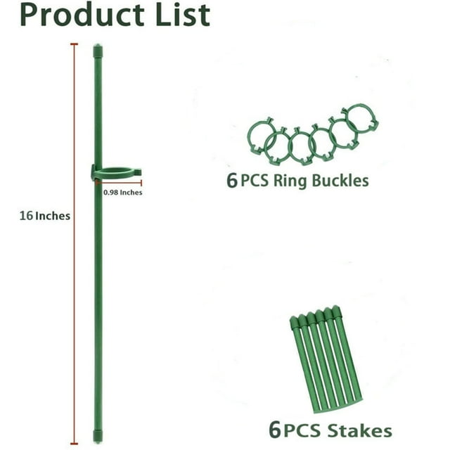 Rwvbm Fiberglass Plant Support Stakes for Roses & Climbing Flowers 16" or 18" Garden Stakes with Rings -Falling Pole for,Vines & Potted Plants Set of 6 or 12 Weather- Green Stakes