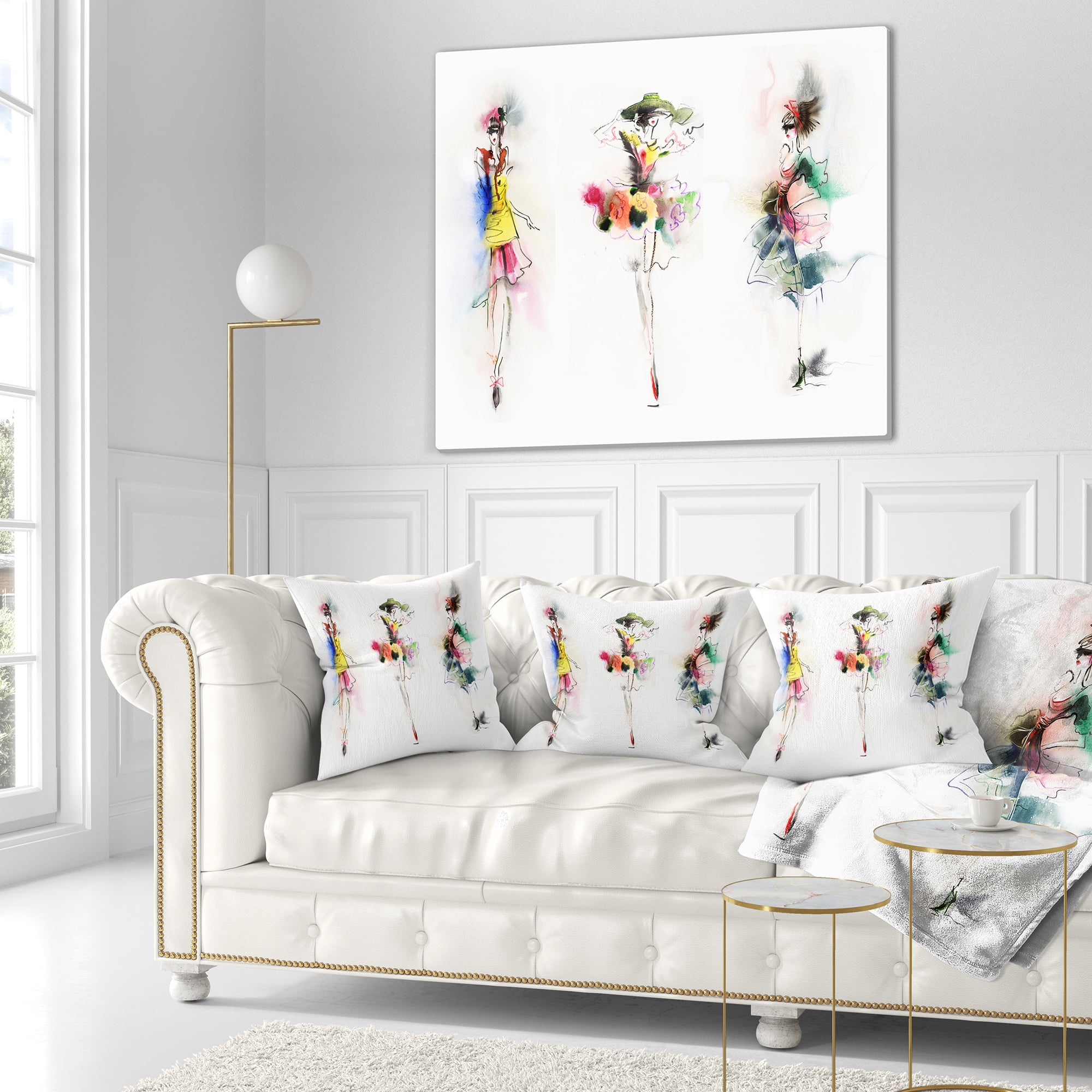 Designart Fashion Girls Posing - Contemporary Throw Pillow - 16x16