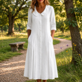 thumbnail image 2 of Elegant Solid Color Short Sleeve Neck Dress For Loose Casual Holiday Midi Dress With Pleated Detailing And Collar, 2 of 3