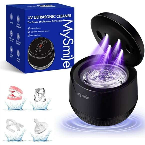 MySmile Limpiador Ultrasónico Portátil 45kHz, Cápsula Dental p/ Dentaduras, Alineadores, Aparatos, Protectores, Joyas, 2 Modos