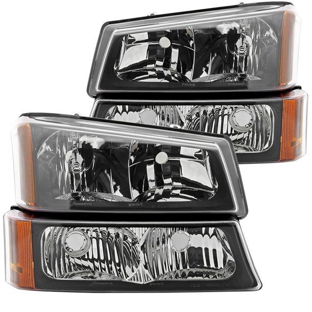 SpecD Tuning Black Housing Clear Lens Headlights + Bumper Lights for 20032007 Chevy Silverado