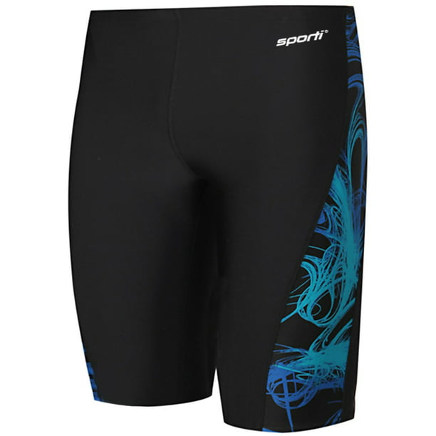 Sporti - Sporti Light Wave Piped Splice Jammer Swimsuit (34, Black/Blue ...