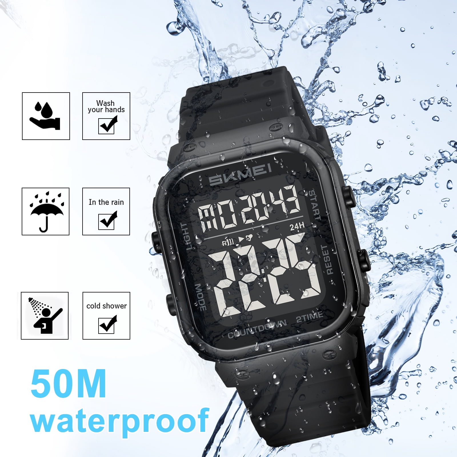 SKMEI Mens Digital Watch Outdoor Sports Waterproof Large Face Wrist Watches with LED Back Ligh/Alarm/Stopwatch