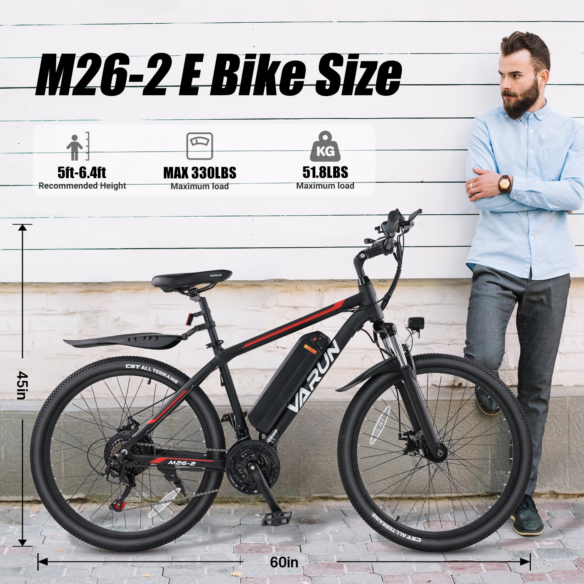 AIRWEST Electric Bicycle - 26 Inch Electric Bike for Adults - 500W 20MPH Electric Bikes Equipped with 48V 7.8AH Removable Lithium Battery - 21 Speed Gear & Front and Rear Disc Brake, UL2849