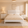 thumbnail image 2 of Zimtown Queen Size Bed Frame,Solid Rubber Pine Wood Platform Bed Frame, Bedroom Bed with Headboard, White, 2 of 10