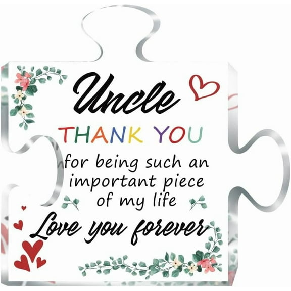 Uncle Gifts Puzzle-Shaped Acrylic Plaque Birthday Leaves Hearts Desk Paperweight for Home Office Table Decor Thank You Sign Christmas Thanksgiving Gifts From Niece Bigger Size DIY