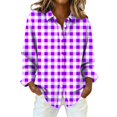 thumbnail image 2 of Women's Plaid Shirt Long Sleeve Button Down Shirts Street Office Daily Outfit Business Dressy Top Rolled Up Boyfriend Top Soft Plaid Blouse V Neck Oversized Dress Shirt Work Tops Graphic Tees Purple, 2 of 5