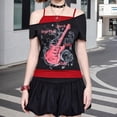 thumbnail image 3 of Aesthetic Fake 2 Piece T-Shirt For Women Punk Rock Edgy Guitar Graphics Short Sleeve Off Shoulder Crop Top Streetwear, 3 of 13