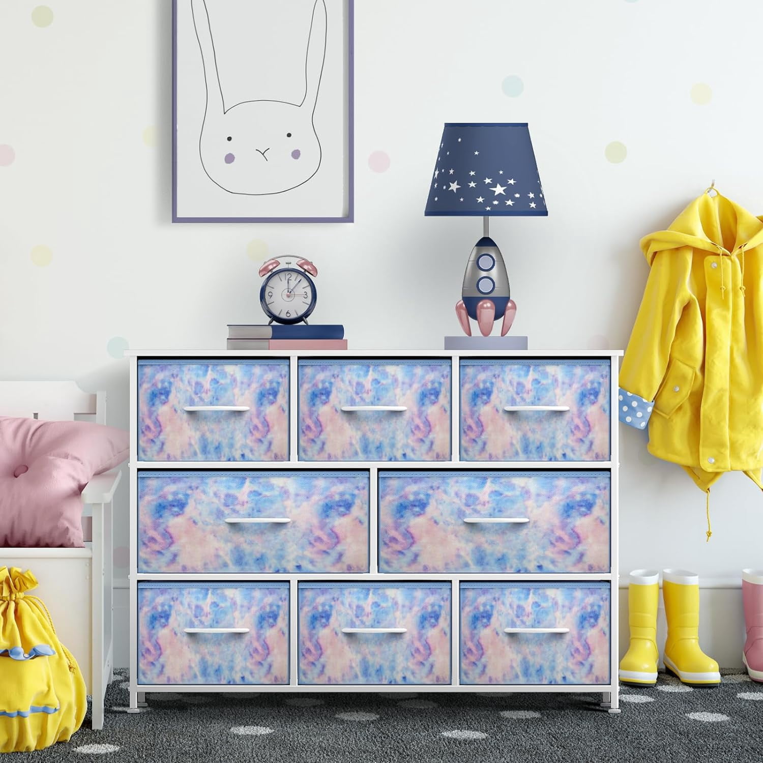 Sorbus Dresser with 8 Fabric Bins Drawers - Kids Furniture Storage Chest for Clothing Toys Organization, Bedroom, Closet (Tie-Dye Blue)