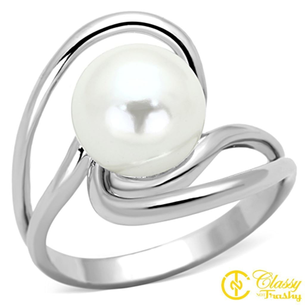 Classy Not Trashy White Faux Pearls With Flowers Womens Earring