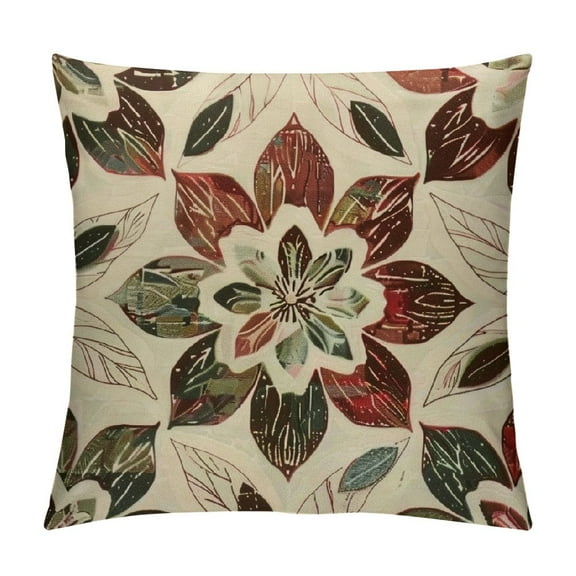 Red Brown Pillow Covers Inch Set of Geometric Flower Outdoor Decorative Throw Pillows Farmhouse Pillow Case Linen Square Cushion Cover for Home Sofa Bedroom