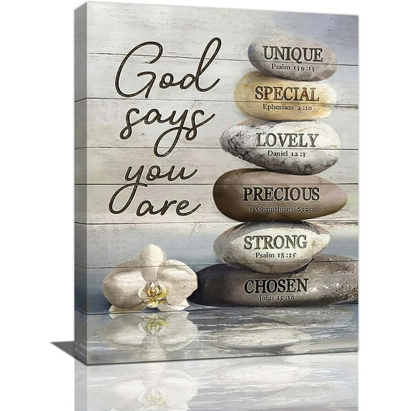 WFSposter-Farmhouse Bathroom Wall Art Rustic Zen Stone Pictures Decor God Says You Are Christian Bible Verse Canvas Country Painting Modern Framed Prints Artwork for Home Bedroom Living Room