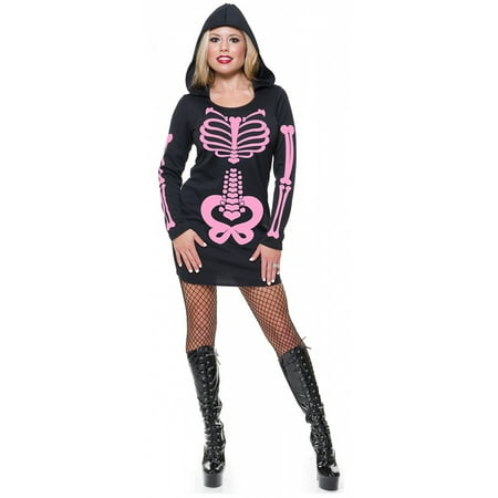 Skeleton Hoodie Dress Adult Costume Black/Pink -
