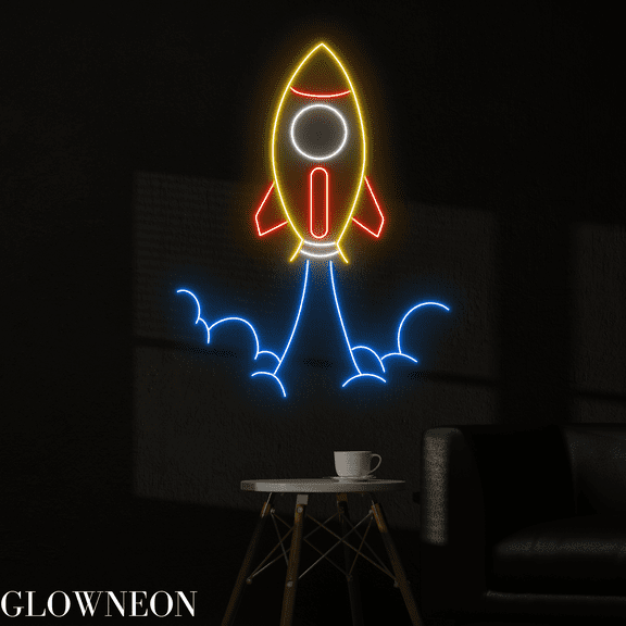 Glowneon Rocket Flying Neon Sign, Rocket Led Sign, Bedroom Wall Art