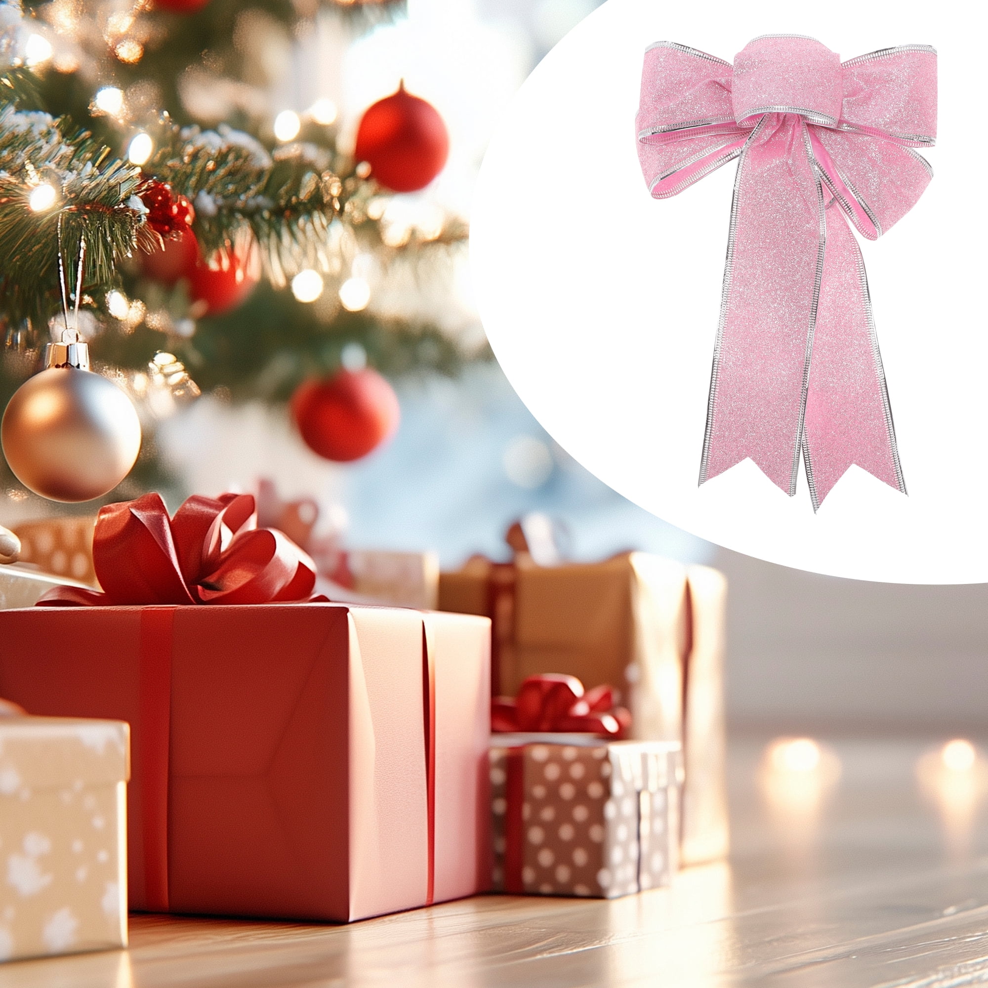 Unique Bargains Fabric Gift Bow Decoration 7.09"x9.06" 2 Pcs Silver Tone Pink