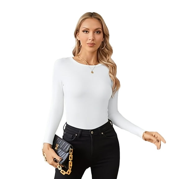 VICHVVY Fall Clothes Womens Crewneck Ribbed Long Sleeve Shirts Slim Fitted Tee Casual Basic Tshirt Top