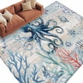 thumbnail image 2 of Summer Ocean Octopus Washable Living Room Rugs 6'x9', Coral Shell Low Pile Throw Large Area Rug Non-Slip Sturdy Edge Binding Carpet for Dining Room Kitchen Office, 2 of 9