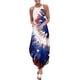 thumbnail image 1 of Día de la Independencia Mujer Verano Casual Sin Mangas Cuello Halter Tirante Falda Abertura Maxi Vestido Estampado Pompotops qwe13644, 1 of 4