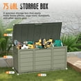 thumbnail image 5 of SOLAURA 75 Gallon Outdoor Storage Deck Box Waterproof Resin Patio Storage Box for Outside Cushions, Garden Tools and Pool Toys , Green, 5 of 7