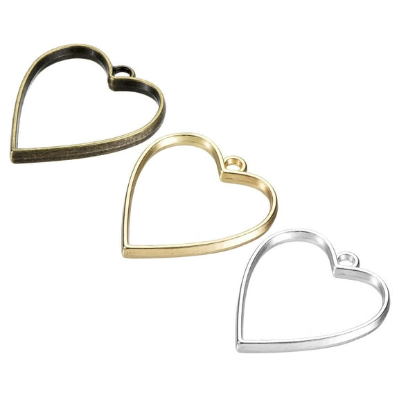Uxcell Heart Shape Hollow Resin Pendants Frames for DIY Crafts 3 Colors 30in 1 Set