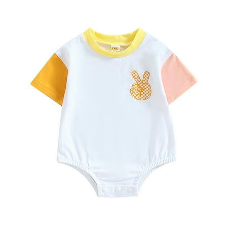 

Musuos Baby Boys Girls Romper Contrast Color Patchwork Onesie Letter Bodysuit