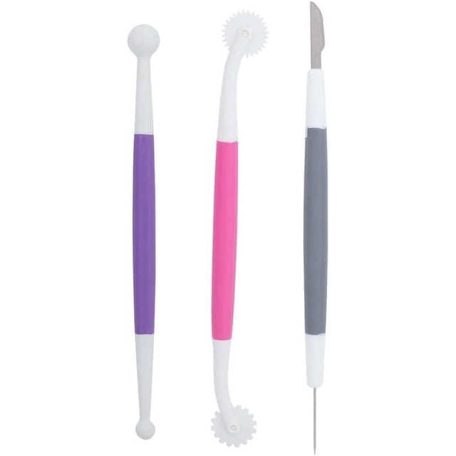 3pcs Fondant Cake Decorating Tools, Fondant Stitching Wheel, Icing Modelling Tool, Cake Carving Tool, Fondant Cake Icing Quilting Tools Modelling Flower Patterns Pastry Carving Cutter