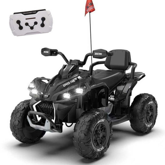 Gundir 24V Kids Ride On Electric ATV with Remote Control, 4-Wheel Shock Absorber, Storytelling, Music, LED Lights, USB/MP3, Speeds 1.24-3.73MPH, Black