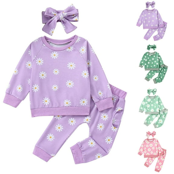 Cethrio Kids Girls Pajama Sets, Soft 3 Piece Casual Long Sleeve Outfit Sets Green Size 6-7T