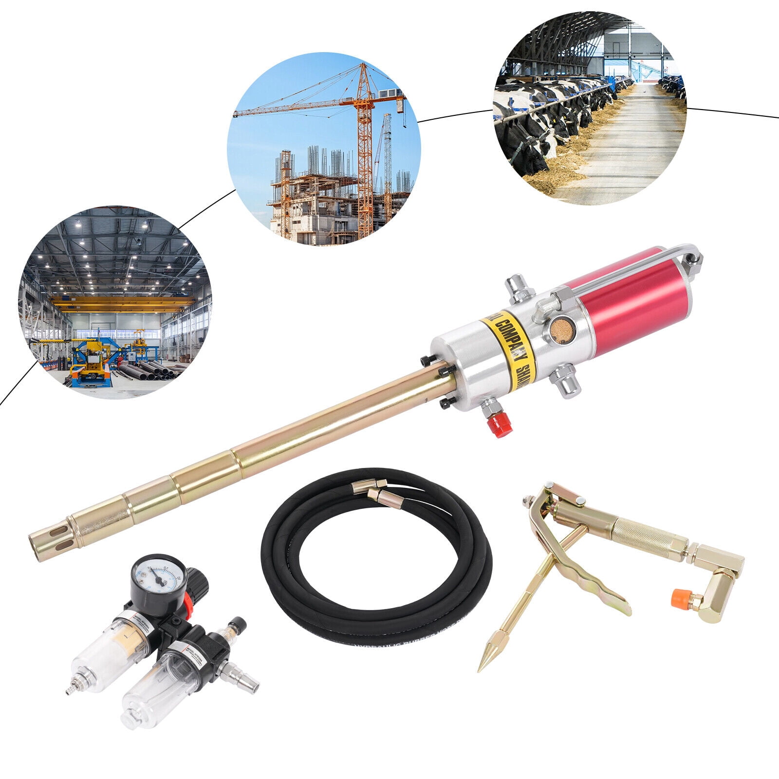 Miumaeov 30-40Mpa 50:1 Pneumatic Grease Gun Air Operated Grease Pump with 4M High Pressure Pipe & Oil Water Separator