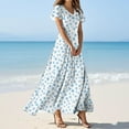thumbnail image 2 of vigerkar Women's Casual V Neck Maxi Dress with Short Sleeve Sexy Elegant Floral Dress Light Blue, M, 2 of 7