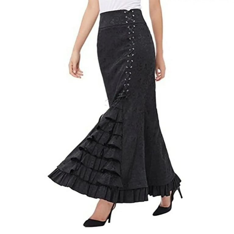 Ladies Fishtail Skirt Retro Victorian Skirt Mermaid Steampunk Gothic Corset Long