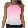 thumbnail image 3 of HCNTES Women's Tankini Top Swimsuit Tummy Control Swim Top Only High Neck Halter Tie Drawstring Bathing Suit Top Light Pink,S, 3 of 7