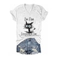 thumbnail image 3 of QHWAUAKFBN T Shirts For Women Trendy Graphic ' Summer V Neck Retro Cat Letter Printed Short Sleeved Tshirts Top, 3 of 3