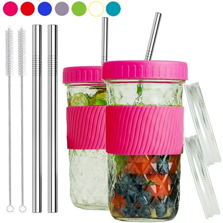 Reusable Smoothie Cups Boba Tea Cups with Lid and Straw,Bubble Tea Cup ...