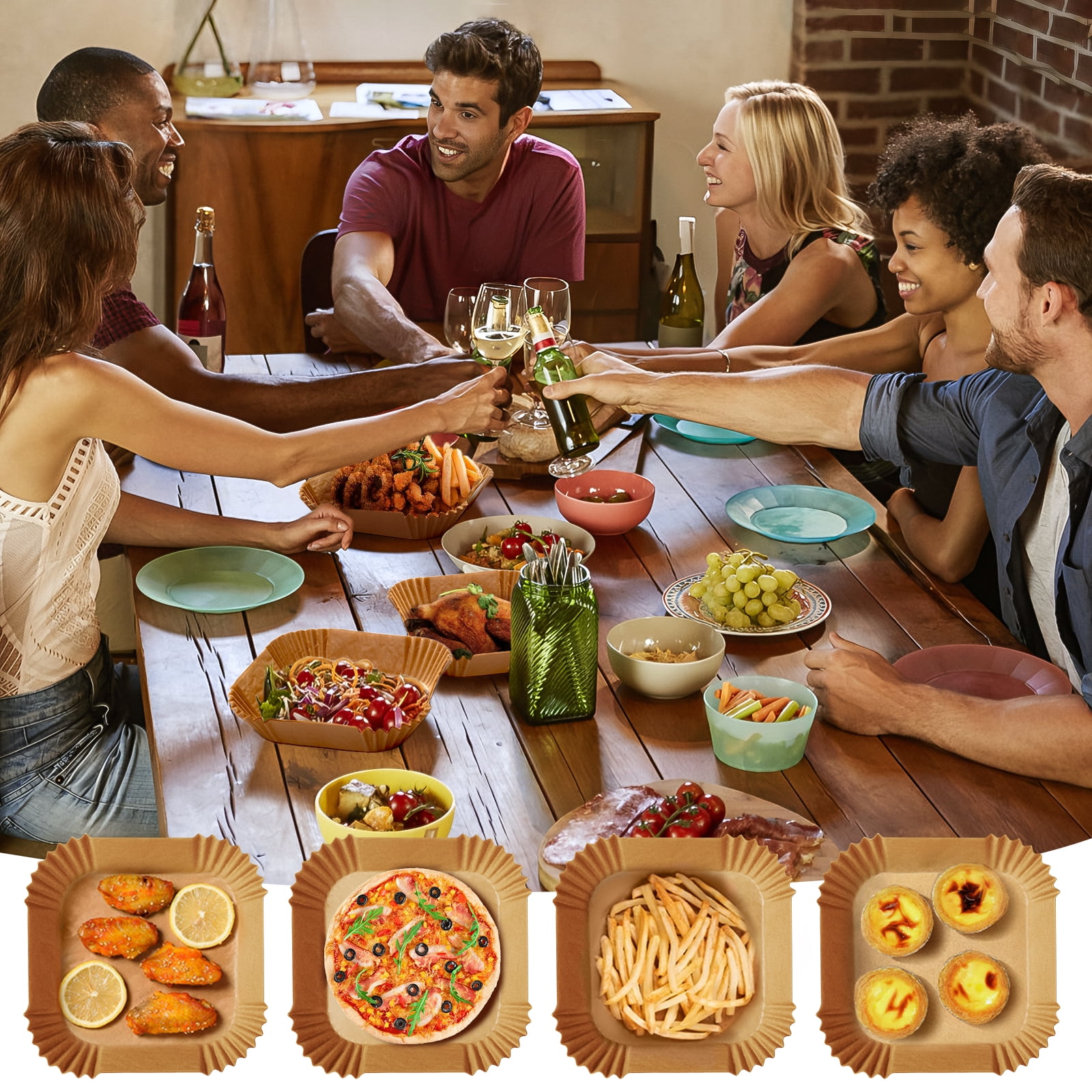 Round air fryer liners parchment on a kitchen table. Generative AI 29625136  Stock Photo at Vecteezy