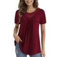 thumbnail image 6 of FOLUNSI Women's Plus Size Summer Tops Short Sleeve Lace Pleated Blouses Tunic Tops M-4XL, 6 of 9