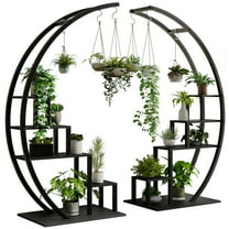 Acekid Metal Plant Stand, 5 Tier Half Moon Shape Plant Stand, Tall Plant Ladder for Home Decor, Patio, Garden, 23.6"x15.7"x56", Black