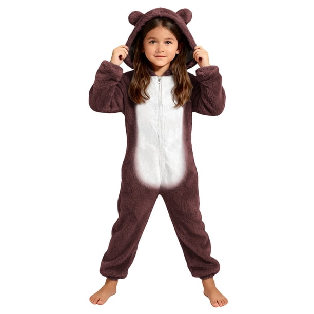 Mono de manga larga con capucha para niñas, pijama informal de invierno cálido, ropa de dormir para mujer, pantalones de terciopelo ártico de doble cara