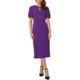 thumbnail image 1 of VESTIDO FORMAL DE MUJER INSPIRE CHIC CON MANGAS ABULLONADAS Y CUELLO REDONDO CON ABERTURA, VESTIDOS PENCILES MIDI XL PÚRPURA, 1 of 6