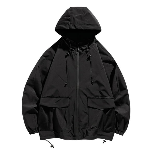 Mrat Women's Outdoor Hooded Jacket Fishing Climbing Wear Sports Solid Color Hardshell Rain Jacket Raincoat for Lady S-9 Black XL