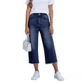thumbnail image 2 of Women's High Waisted Jeans Pants Summer Casual Elastic Waist Stretchy Capri Pants with Pockets by Yigetop Dark blue M, 2 of 7