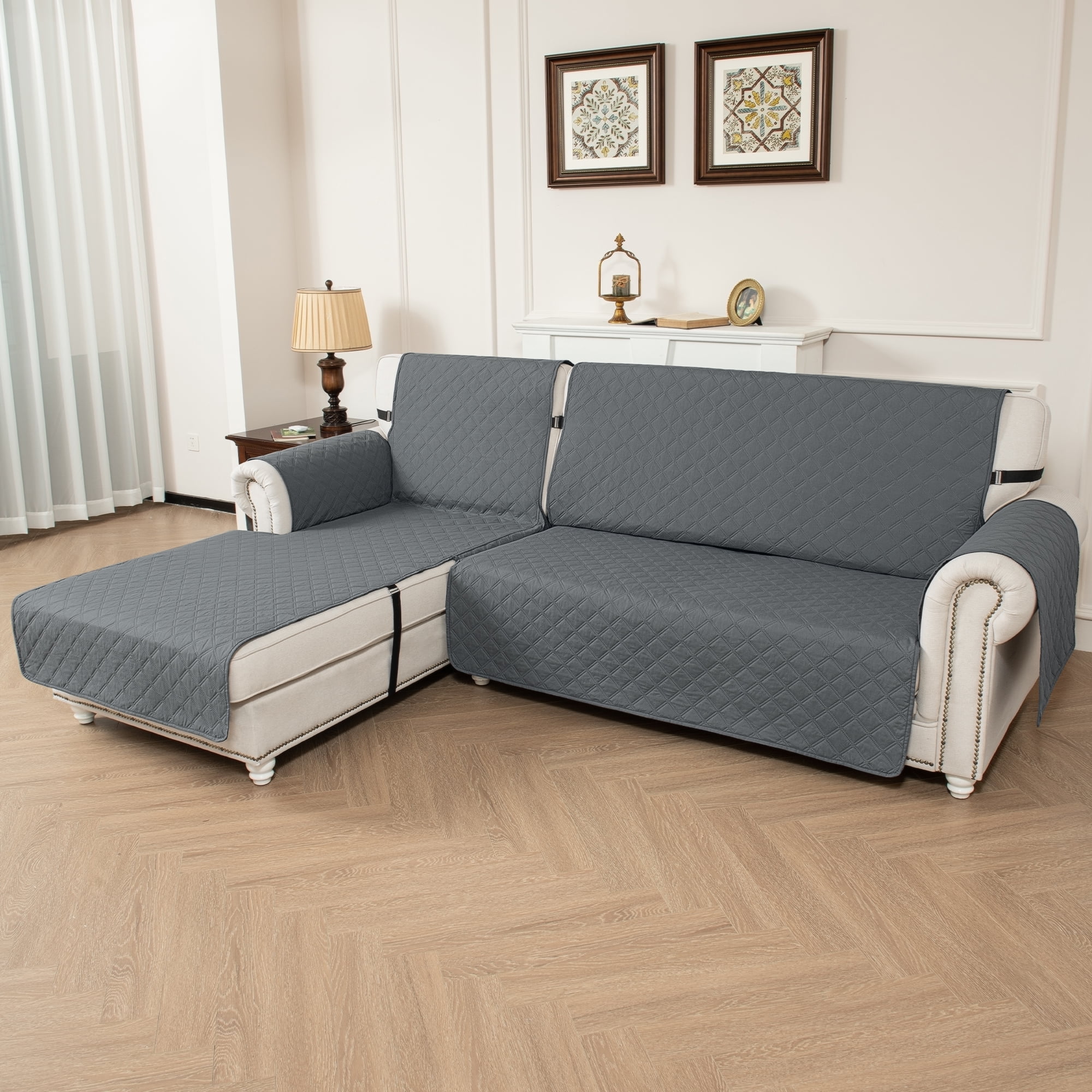 Sanmadrola Sectional Couch Covers Waterproof L Shape Sofa Cover Reversible Slipcover Chaise Lounge Cover Furniture Protector Cover for Pets Dog Cat Kids, Gray, X-Large
