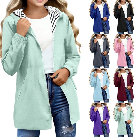Husipze Rain Coat for Kid Hooded Windbreaker Jacket Waterproof Zipper Lightweight Relaxed Fit Fall Winter Outerwear Green 5 Years